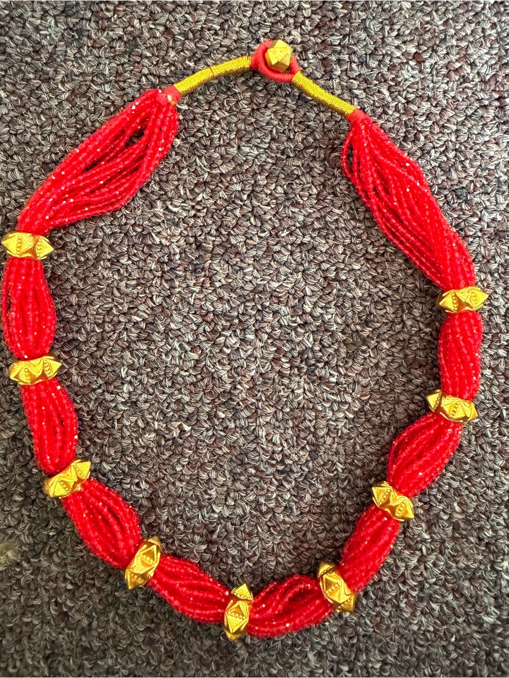 Red Beaded Necklace with Gold Accents - Women Jewelry